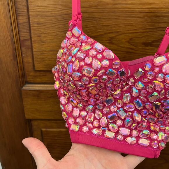 Women's XS Bustier Crop Corset Top Push up Rhinestone Detachable Straps - Picture 3 of 15